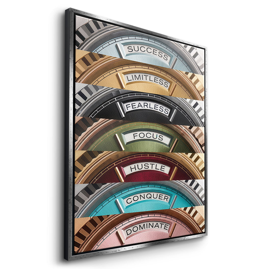 DOTCOMCANVAS Motivation Rolexs Leinwandbild Seitenansicht silberner Rahmen