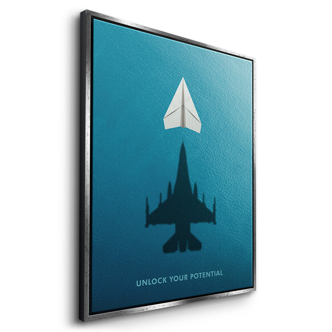 DOTCOMCANVAS Unlock Your Potential Leinwandbild Seitenansicht silberner Rahmen