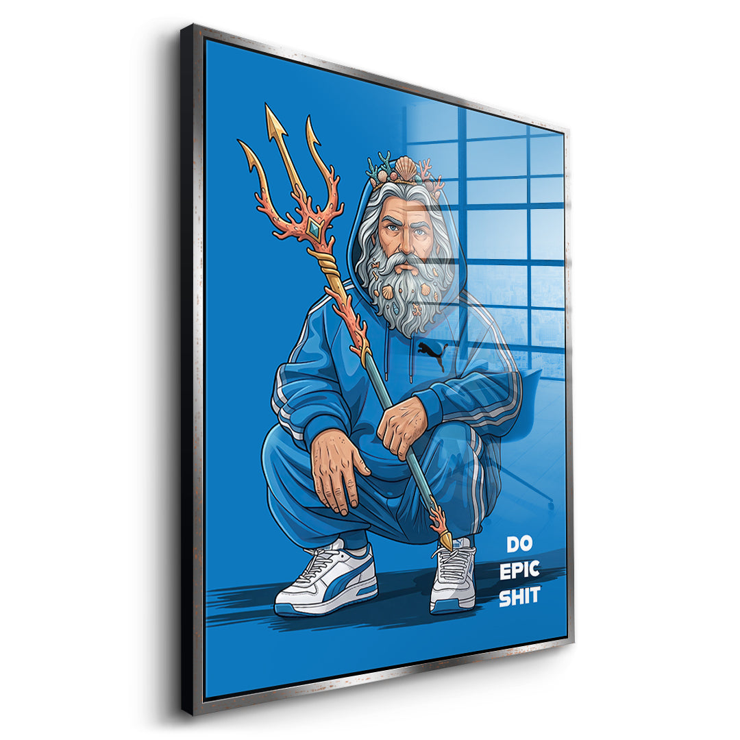 Poseidon Swag Acrylglasbild Seitenansicht silberner Rahmen