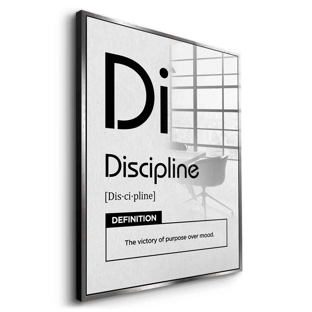 DOTCOMCANVAS® Discipline (Di) Acrylglasbild Version Weiß – Vorderansicht Ohne Rahmen