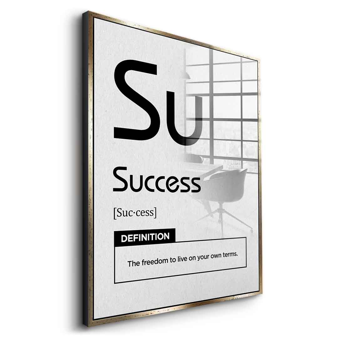 DOTCOMCANVAS® Success (Su) Acrylglasbild Version Weiß – Seitenansicht Schwarz