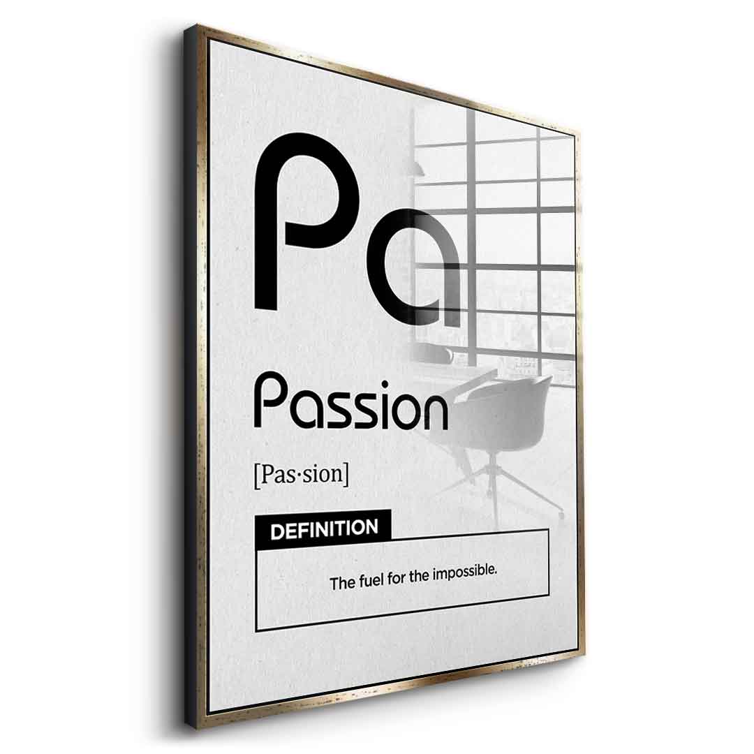 DOTCOMCANVAS® Passion (Pa) Acrylglasbild Version Weiß – Seitenansicht Schwarz