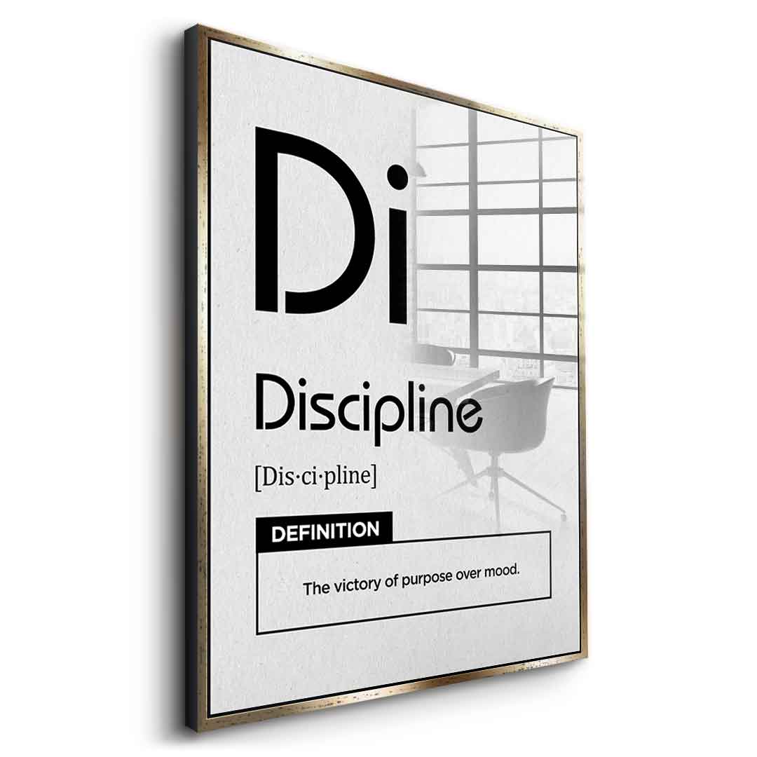 DOTCOMCANVAS® Discipline (Di) Acrylglasbild Version Weiß – Seitenansicht Schwarz