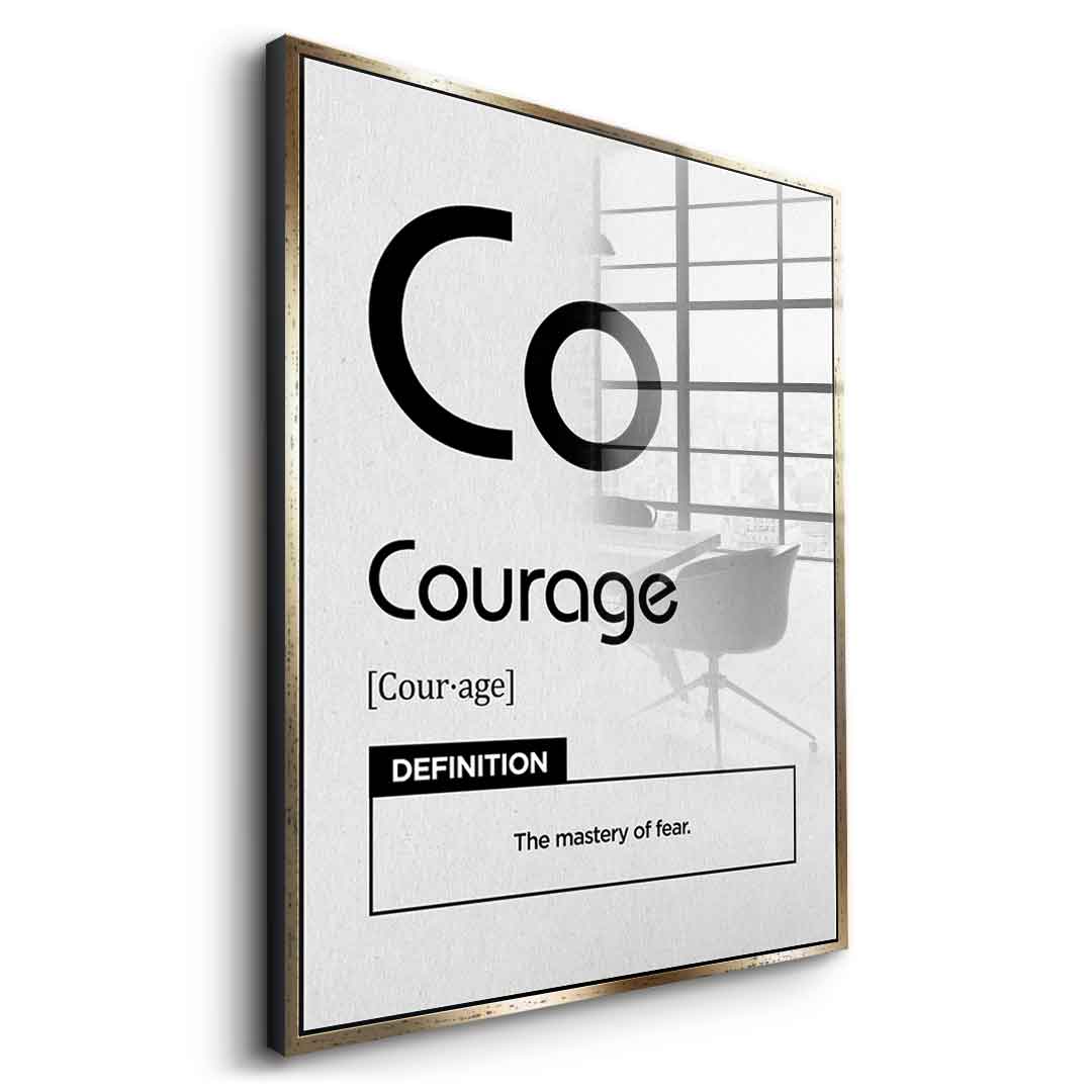 DOTCOMCANVAS® Courage (Co) Acrylglasbild Version Weiß – Seitenansicht Schwarz
