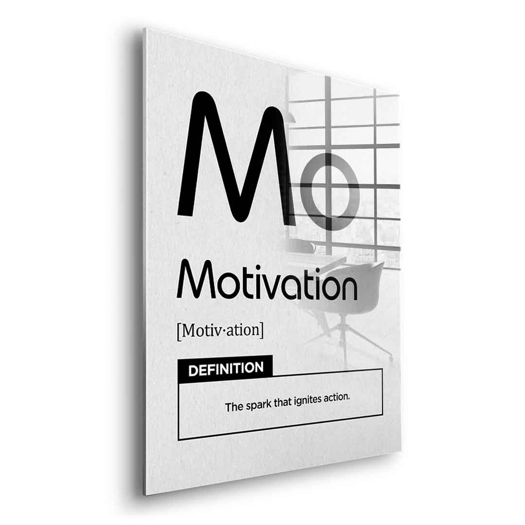 DOTCOMCANVAS® Motivation (Mo) Acrylglasbild Version Weiß – Seitenansicht Silber