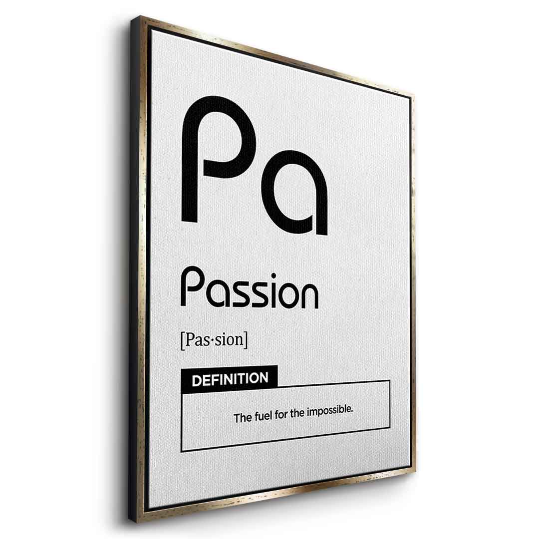DOTCOMCANVAS® Passion (Pa) Leinwandbild Version Weiß – Seitenansicht Gold