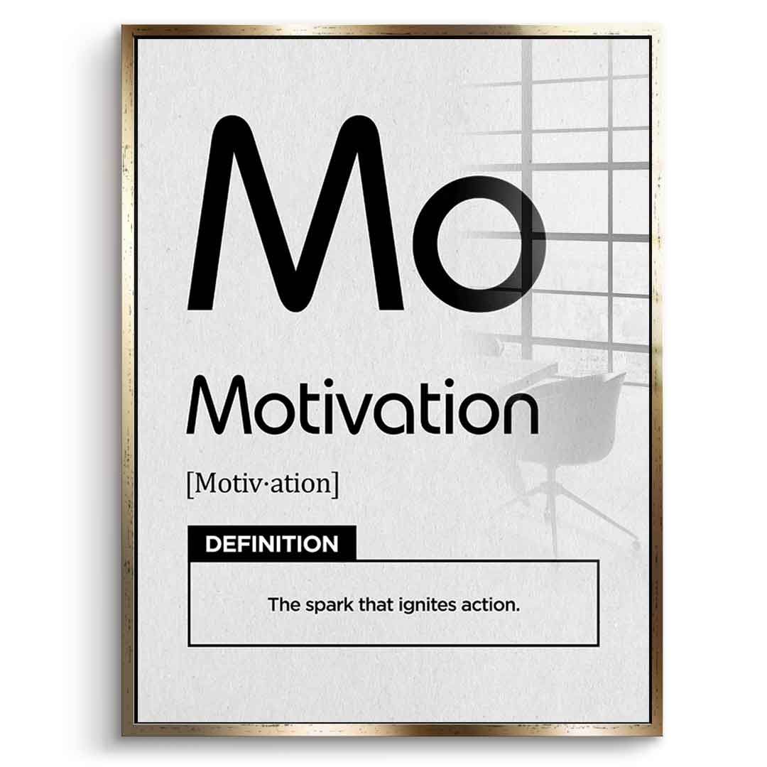 DOTCOMCANVAS® Motivation (Mo) Acrylglasbild Version Weiß – Vorderansicht Silberner Rahmen