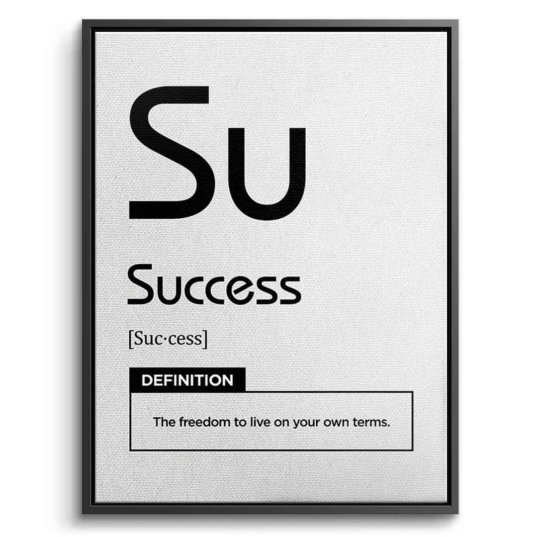 DOTCOMCANVAS® Success (Su) Leinwandbild Version Weiß – Vorderansicht Silberner Rahmen