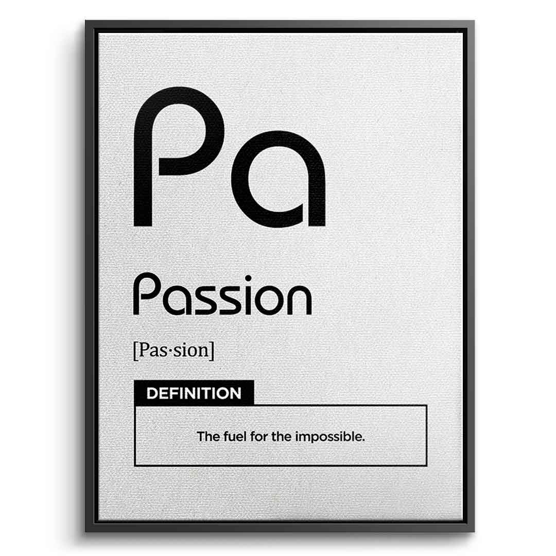 DOTCOMCANVAS® Passion (Pa) Leinwandbild Version Weiß – Vorderansicht Silberner Rahmen