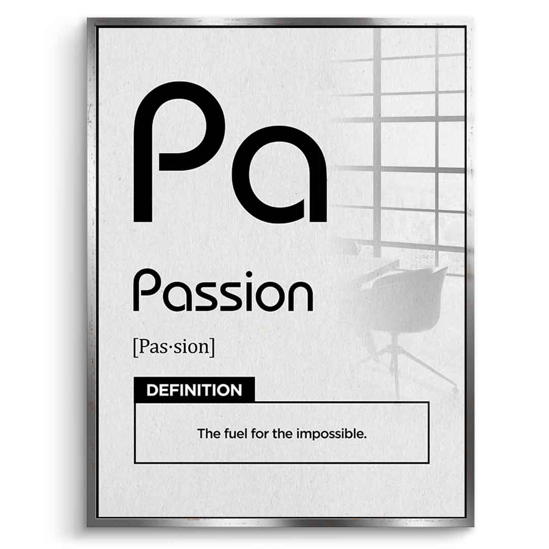 DOTCOMCANVAS® Passion (Pa) Acrylglasbild Version Weiß – Vorderansicht Weißer Rahmen