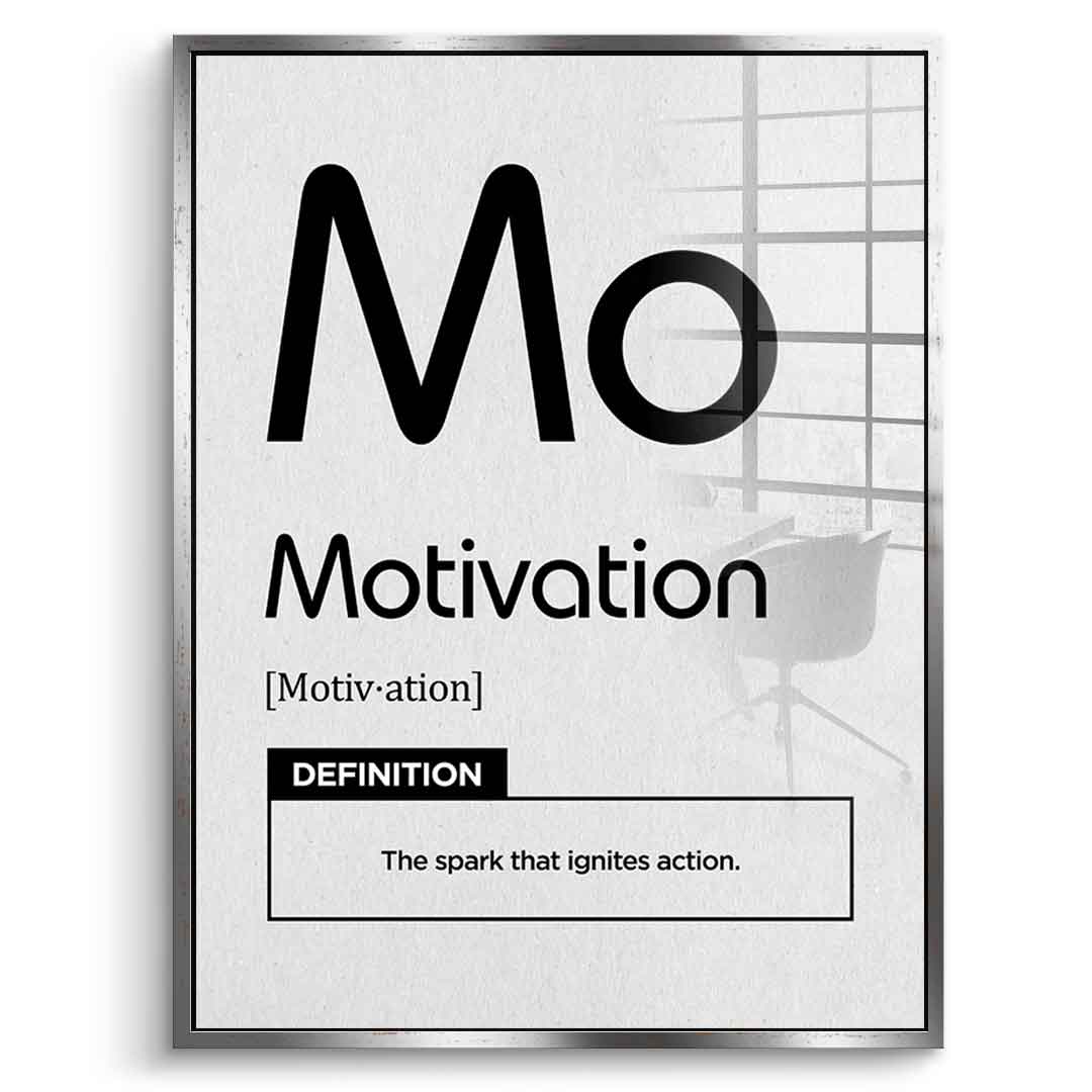 DOTCOMCANVAS® Motivation (Mo) Acrylglasbild Version Weiß – Vorderansicht Weißer Rahmen