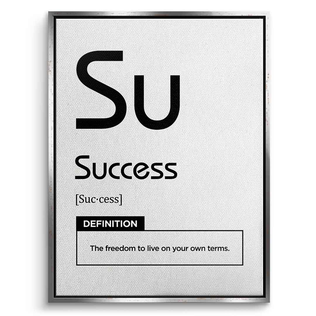 DOTCOMCANVAS® Success (Su) Leinwandbild Version Weiß – Vorderansicht Schwarzer Rahmen