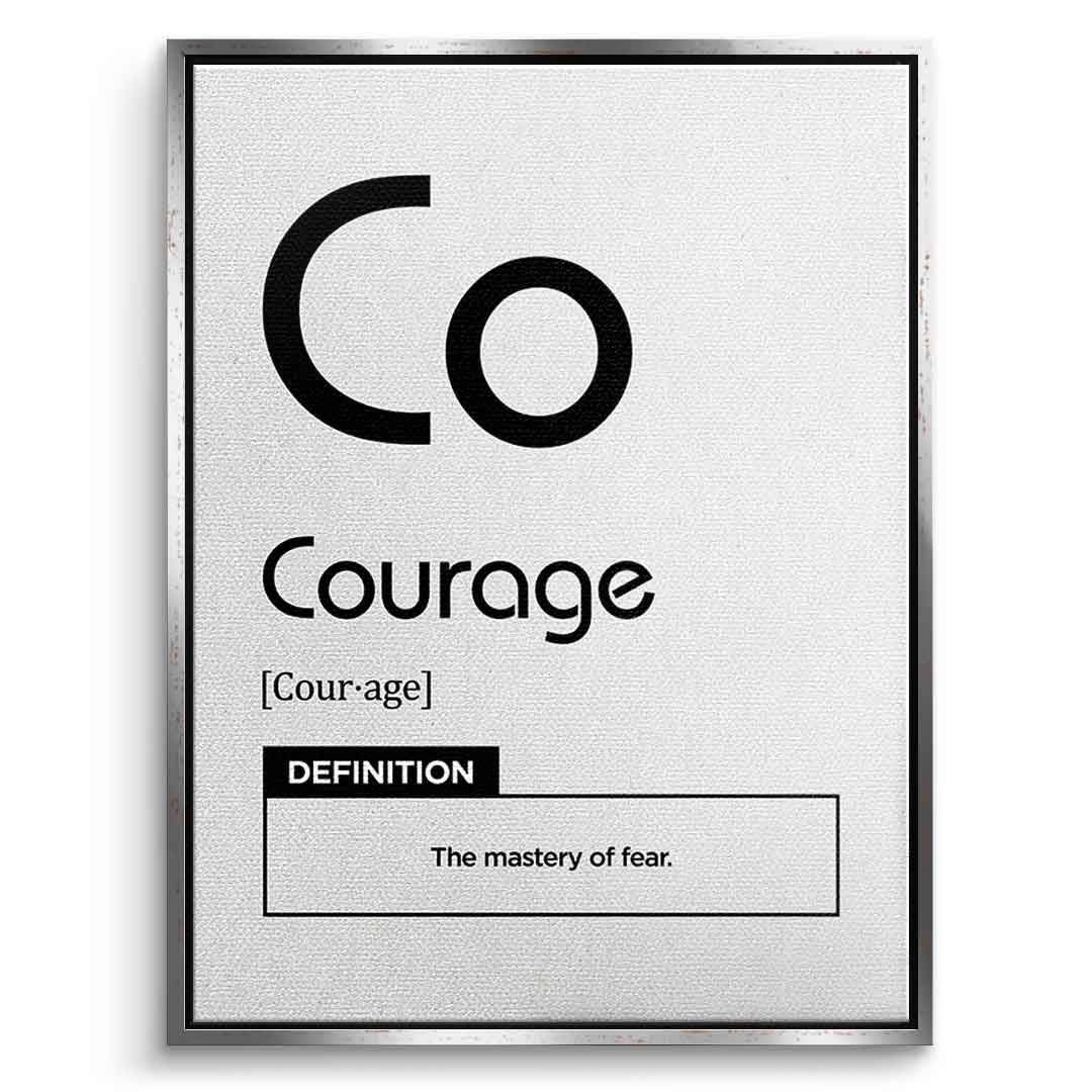 DOTCOMCANVAS® Courage (Co) Leinwandbild Version Weiß – Vorderansicht Schwarzer Rahmen