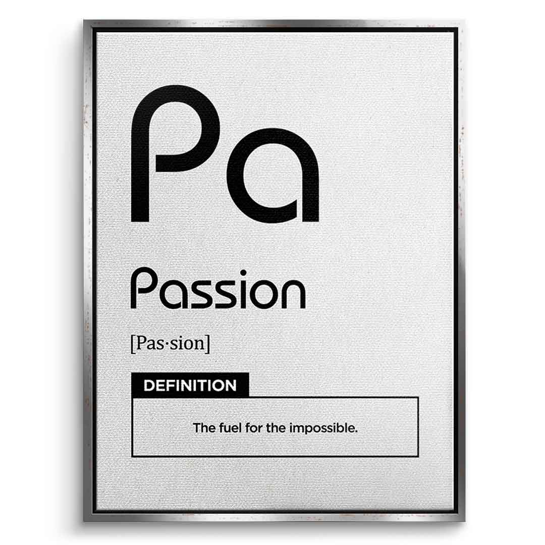 DOTCOMCANVAS® Passion (Pa) Leinwandbild Version Weiß – Vorderansicht Schwarzer Rahmen