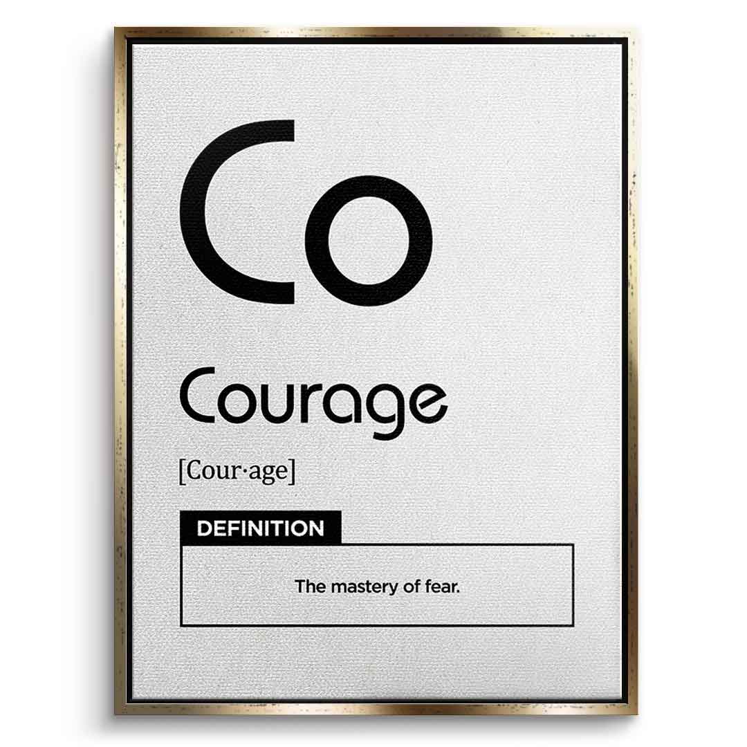 DOTCOMCANVAS® Courage (Co) Leinwandbild Version Weiß – Vorderansicht Goldener Rahmen