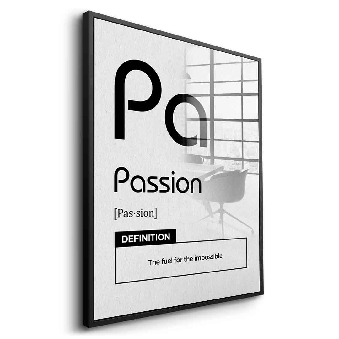 DOTCOMCANVAS® Passion (Pa) Acrylglasbild Version Weiß – Vorderansicht Goldener Rahmen