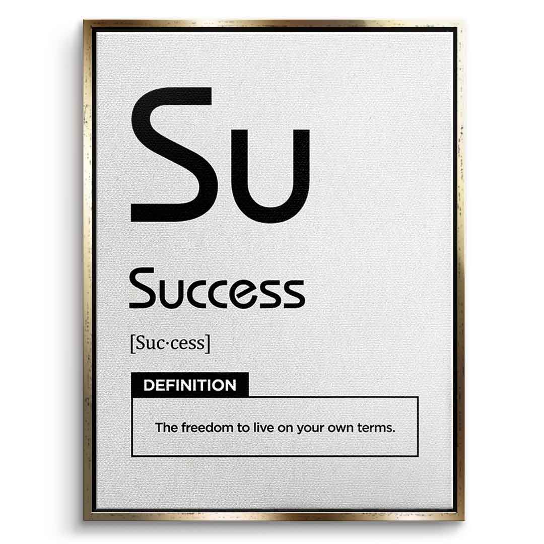 DOTCOMCANVAS® Success (Su) Leinwandbild Version Weiß – Vorderansicht Goldener Rahmen