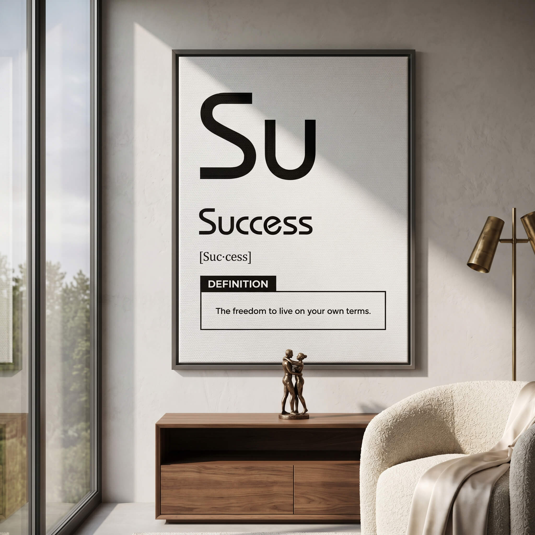 DOTCOMCANVAS® Success (Su) Leinwandbild Version Weiß – Raum-Mockup