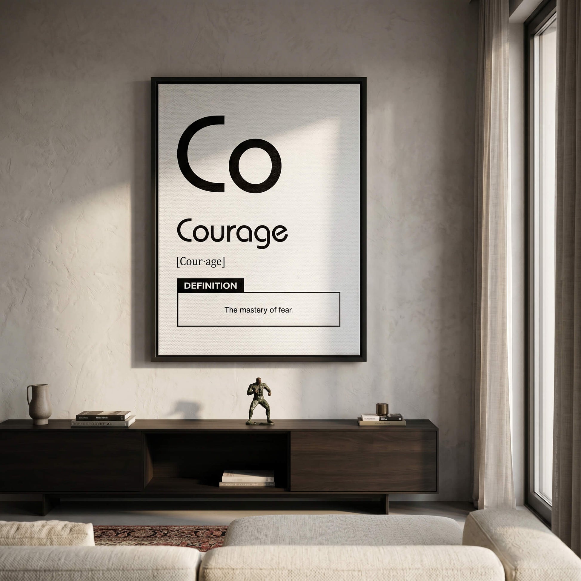 DOTCOMCANVAS® Courage (Co) Leinwandbild Version Weiß – Raum-Mockup