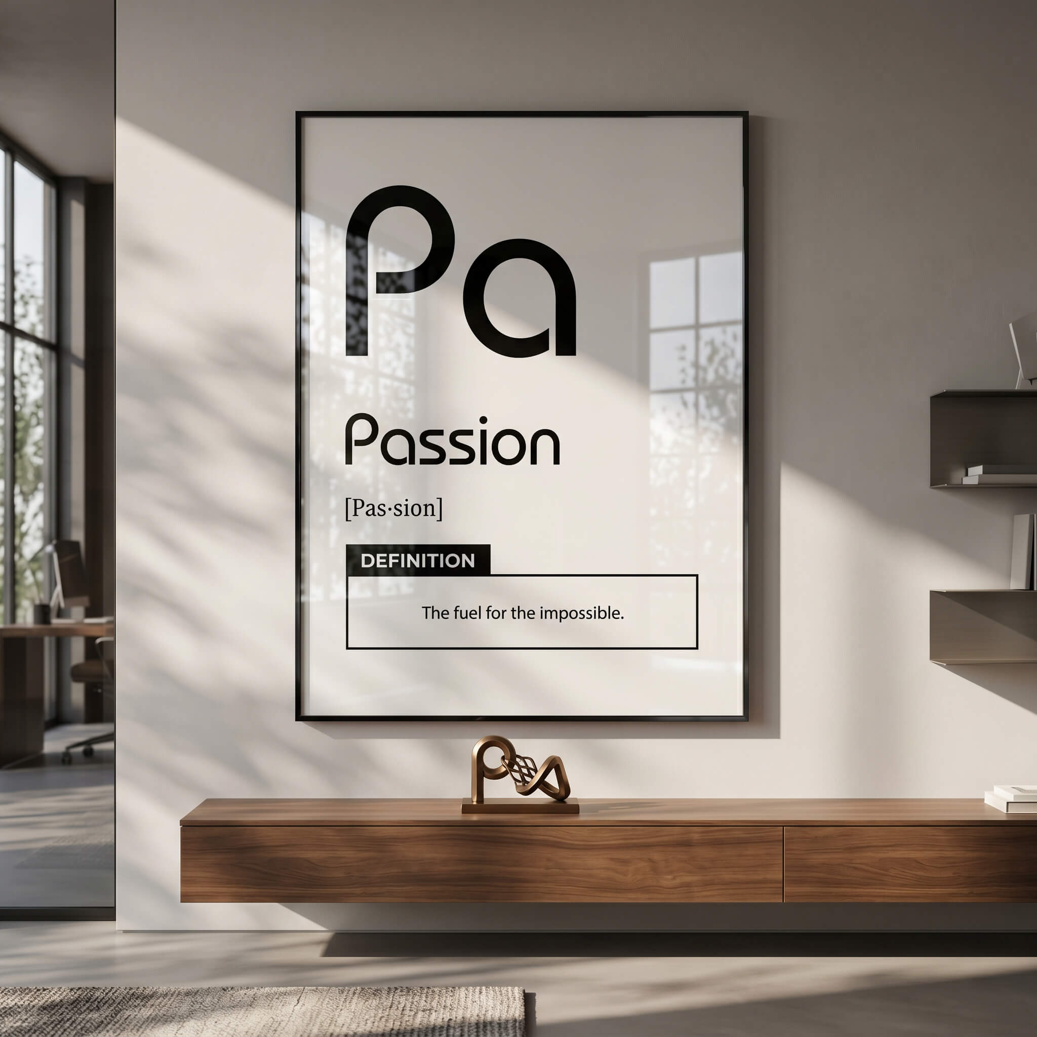 DOTCOMCANVAS® Passion (Pa) Acrylglasbild Version Weiß – Raum-Mockup