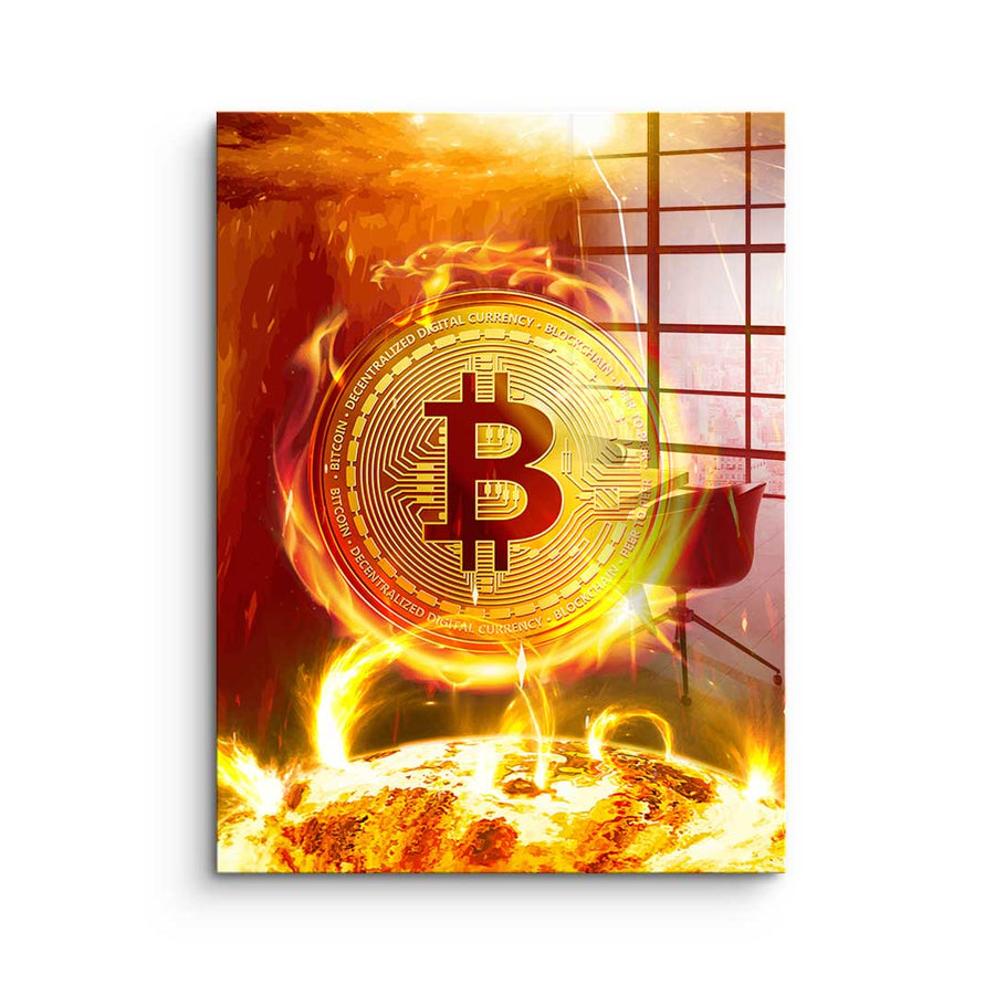 Bitcoin w ogniu - Szkło akrylowe