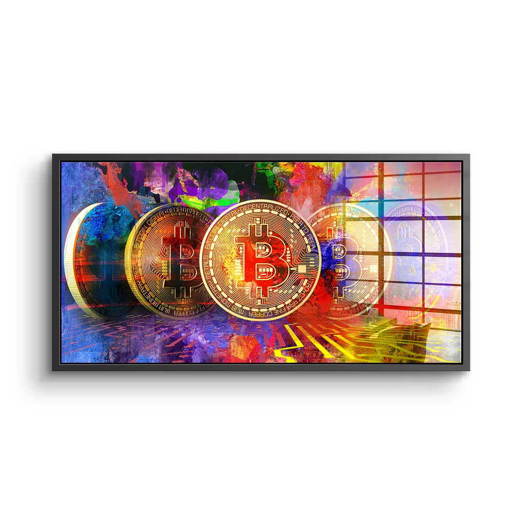 Premium Acrylglasbild - Crypto - Multiple Bitcoins - Trading - Motiv
