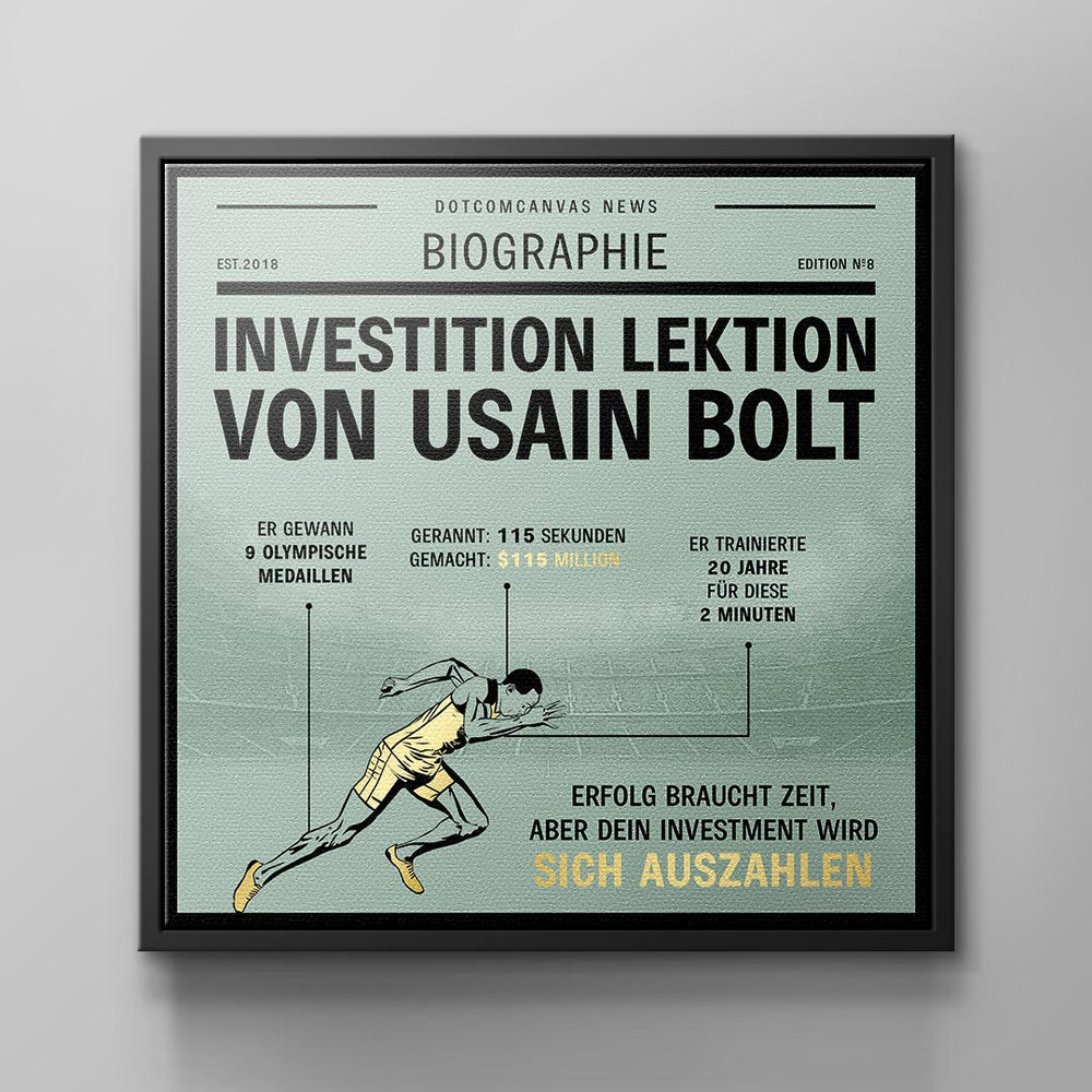 USAIN BOLT INVESTMENT LESSON | Square Edition als Leinwandbild – Motivationsbild von DOTCOMCANVAS®