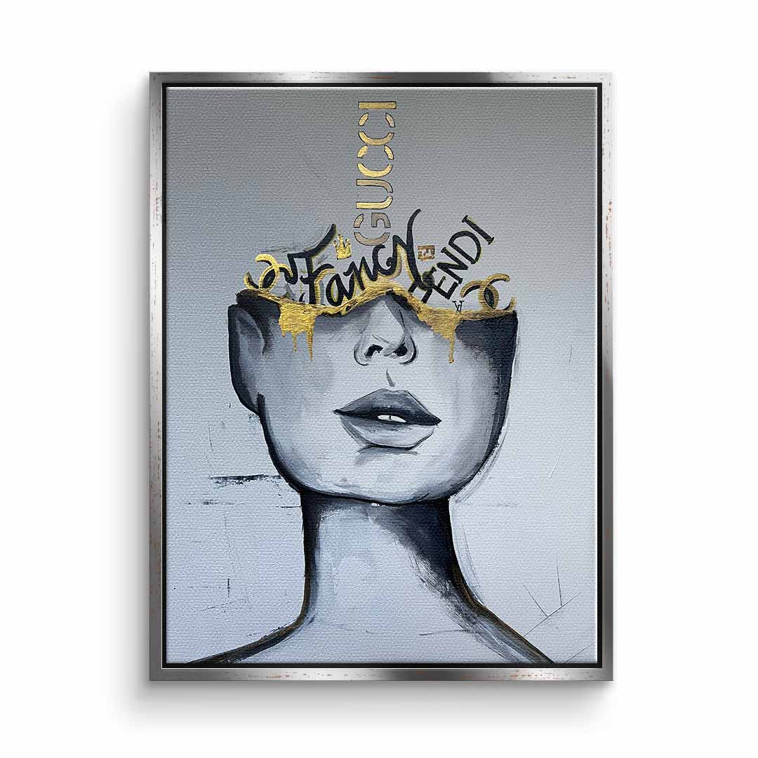 White Wall Art with women face - Gold - Fancy