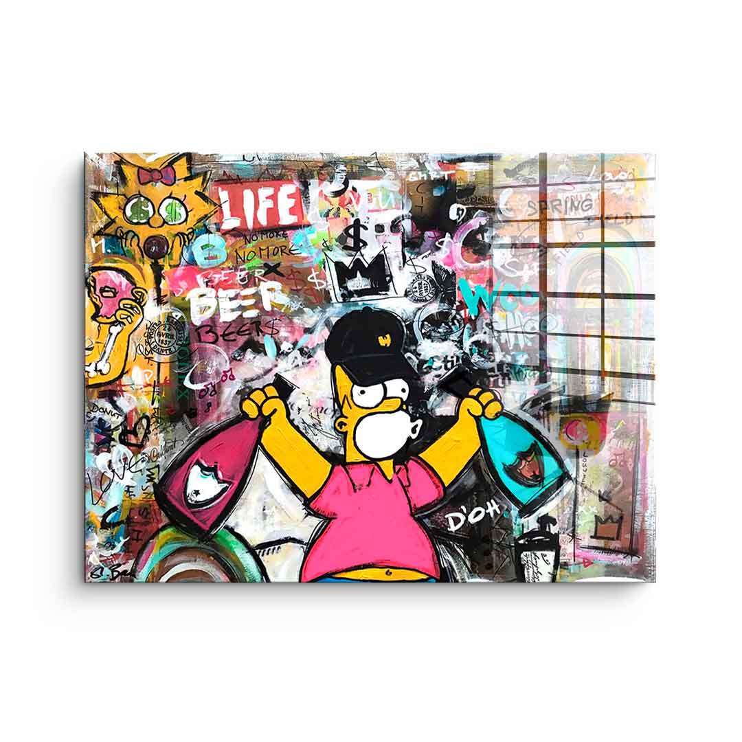 Simpsons Acrylglasbild quer comic Pop Art Collage lifestyle Champagner ...
