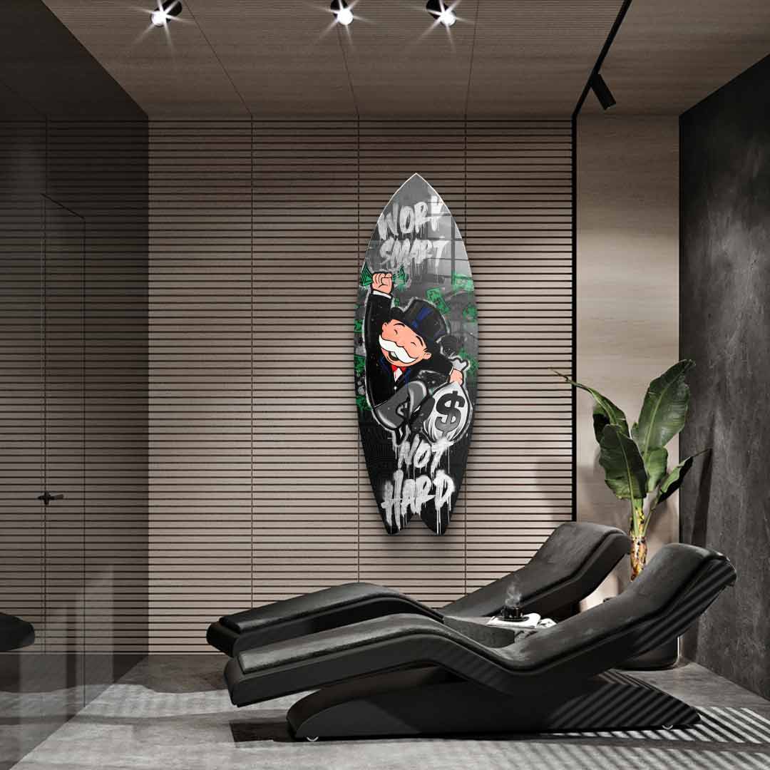 Surfboard Work Smart Not Hard - Blattsilber