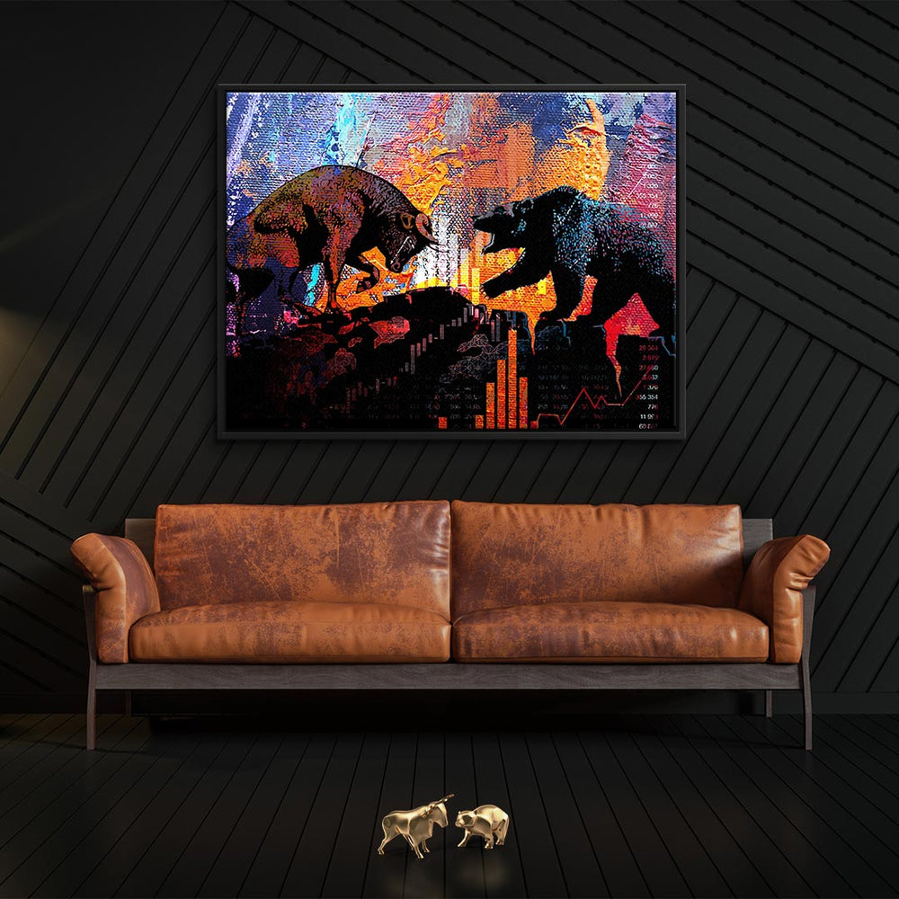 Bull Fights Bear Leinwandbild – Ansicht 3
