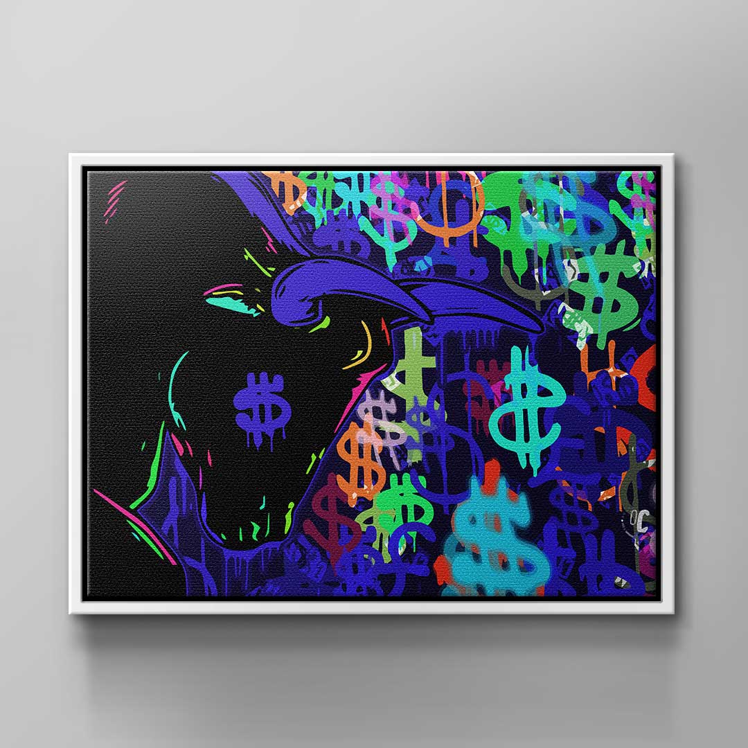 Wall Art Stock Exchanges Bull Colorful Neon Trade