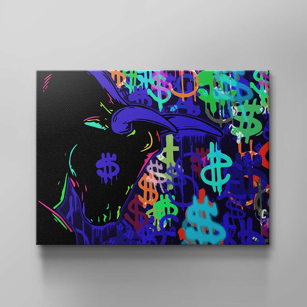 Wall Art Stock Exchanges Bull Colorful Neon Trade