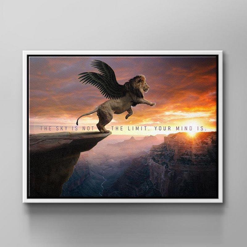 Wandbild sonnenuntergang fliegender Löwe no limit mindset